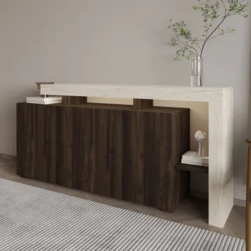 Jurukovo Konsoll 170x80x35 cm - Travertine og Walnut - Oppbevaring - Oppbevaringsmøbler - Sideboard & skjenker