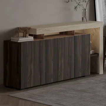 Jurukovo Konsoll 170x80x35 cm - Travertine og Walnut - Oppbevaring - Oppbevaringsmøbler - Sideboard & skjenker