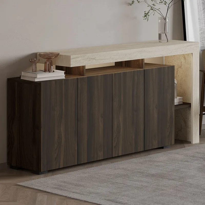Jurukovo Konsoll 170x80x35 cm - Travertine og Walnut - Oppbevaring - Oppbevaringsmøbler - Sideboard & skjenker