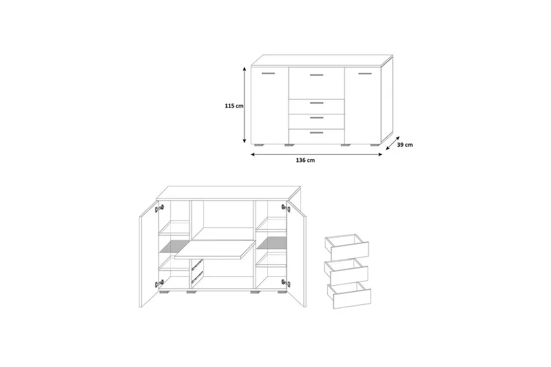 Bari Kommode 136x39x115 cm - Oppbevaring - Oppbevaringsmøbler - Kommode