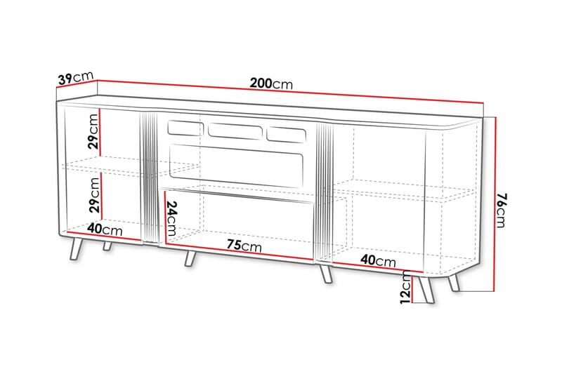 Clement Kommode 200 cm - Svart - Innredning - Peis - Peis uten pipe - El-peiser