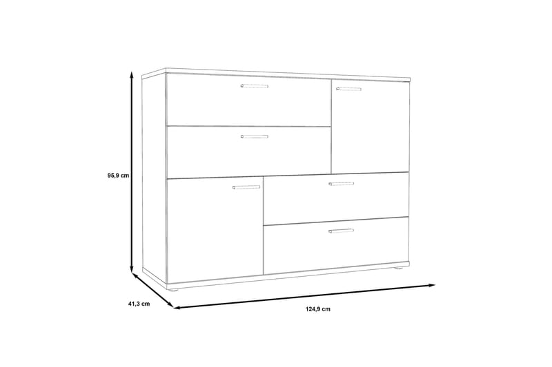 Waunifor Kommode 125 cm - Hvit/Grå - Oppbevaring - Oppbevaringsmøbler - Kommode
