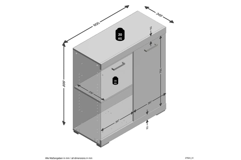 Bristol Skjenk 80x90x35 cm 2 Luker - Lys Eik - Oppbevaring - Oppbevaringsmøbler - Sideboard & skjenker