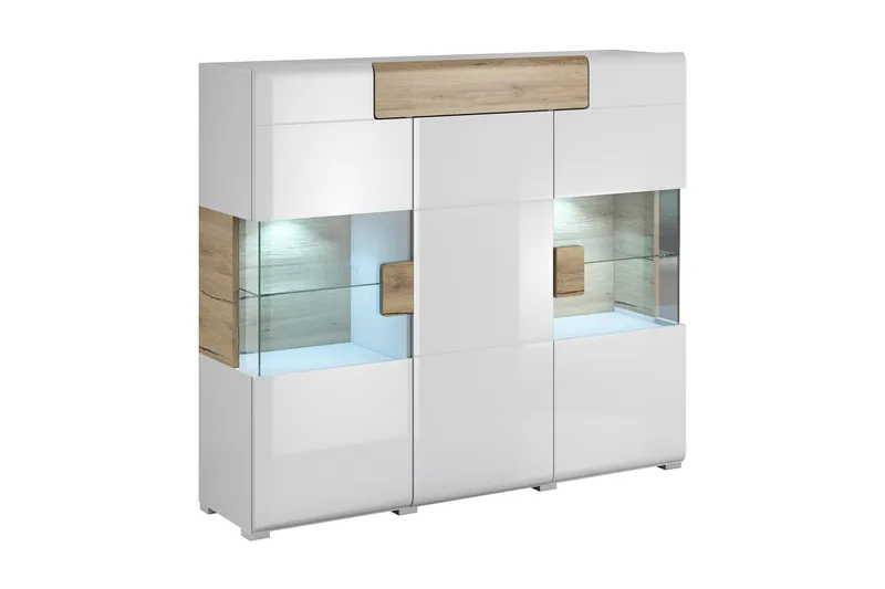 Saran Sideboard, Eik/Hvit høyglans