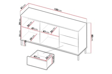 Querty Skapkommode 150x80x41 cm - Hvit/Svart - Oppbevaring - Oppbevaringsmøbler - Kommode
