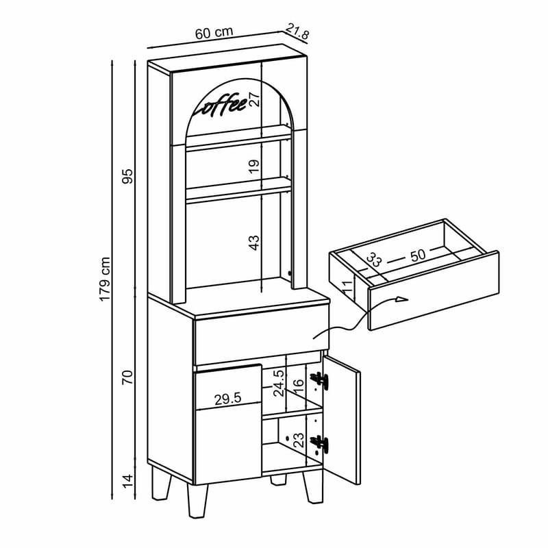 Skap til kaffebar Kalune Design Ledli (60 x 179 x 41,8 cm) Hvit - Oppbevaring - Skap - Barskap