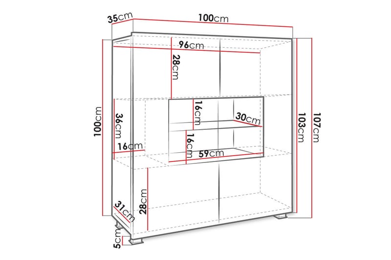 Tessan Vitrineskap 100x107 cm - Svart - Oppbevaring - Skap - Vitrineskap