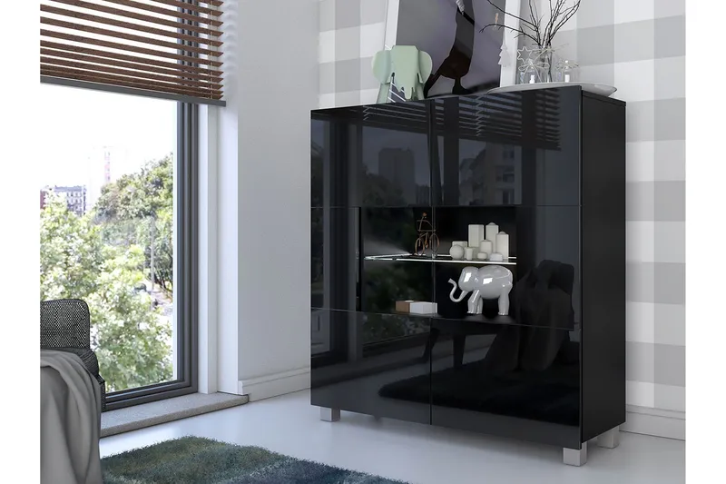 Tessan Vitrineskap 100x107 cm - Svart - Oppbevaring - Skap - Vitrineskap