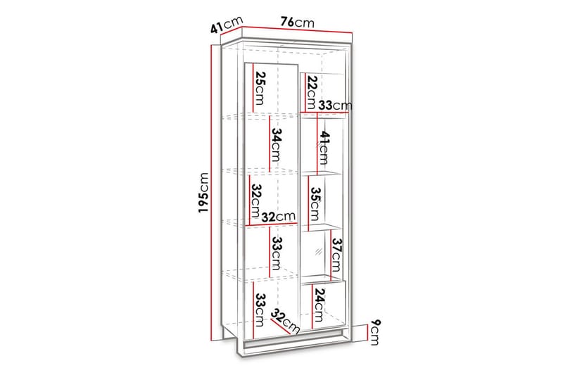 Quant Vitrineskap 41x76 cm - Eik/Svart - Oppbevaring - Skap - Vitrineskap