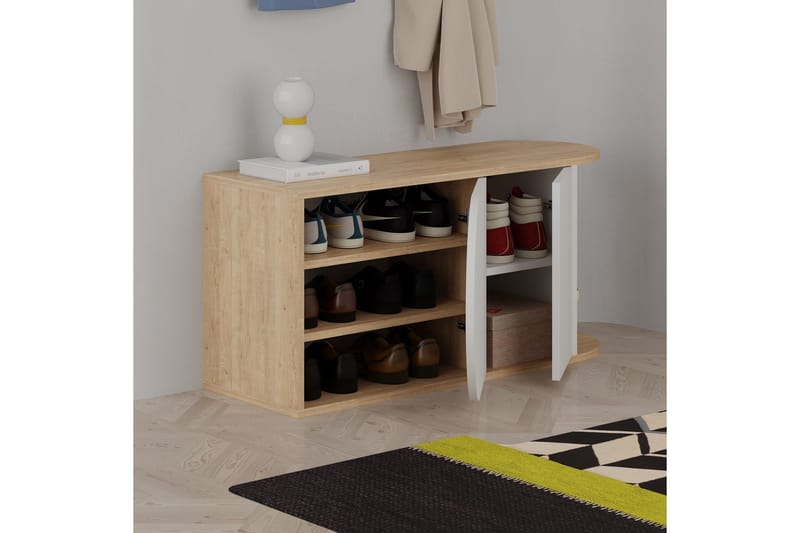 Berriaren Skoskap 104 cm - Eik/Hvit - Oppbevaring - Skooppbevaring