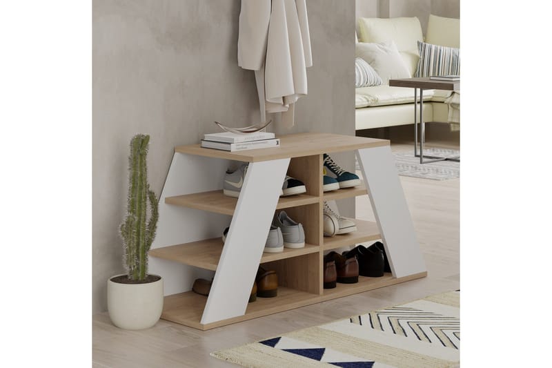 Toya Skoskap 105,5 cm - Eik/Hvit - Oppbevaring - Skooppbevaring
