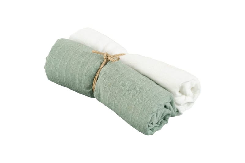 Muslinwrap 2-pakning, Hvit/Grønn (70 x 70 cm)