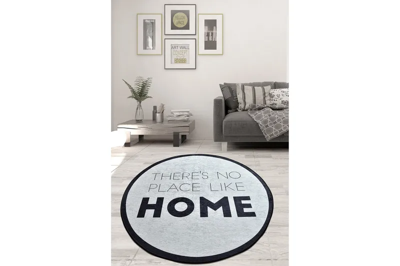 Rund Matte Like Home DJT (120), Hvit/Svart/Fløyel