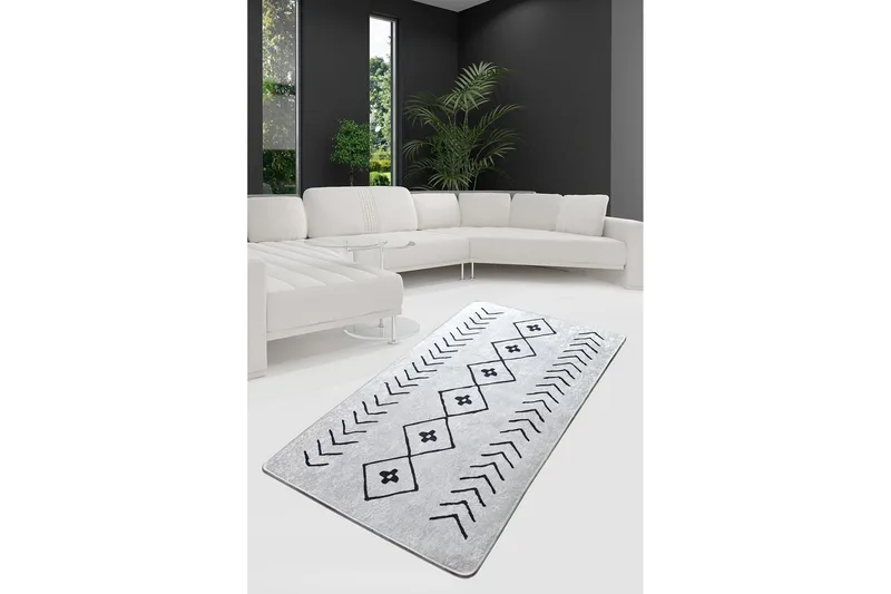 Hall Matte Fiona - Ecru (100 x 300), Beige/Svart/Fløyel