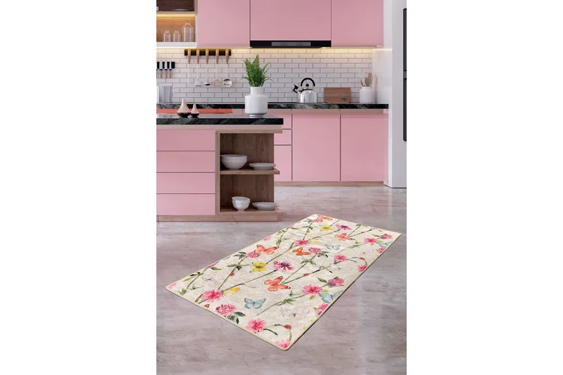 Hall Matte Sommerfugl (100 x 300) - Flerfarget/Fløyel - Tekstiler - Tepper & Matter - Moderne tepper - Gangmatter
