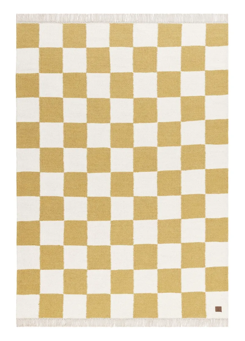 Håndvevd teppe Nordic Check 200x300 cm, Løvegul