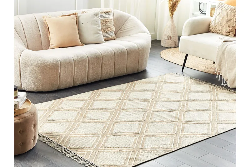 Kacem Bomullsteppe 140x200 cm - Beige - Tekstiler - Tepper & Matter - Moderne tepper - Bomullstepper