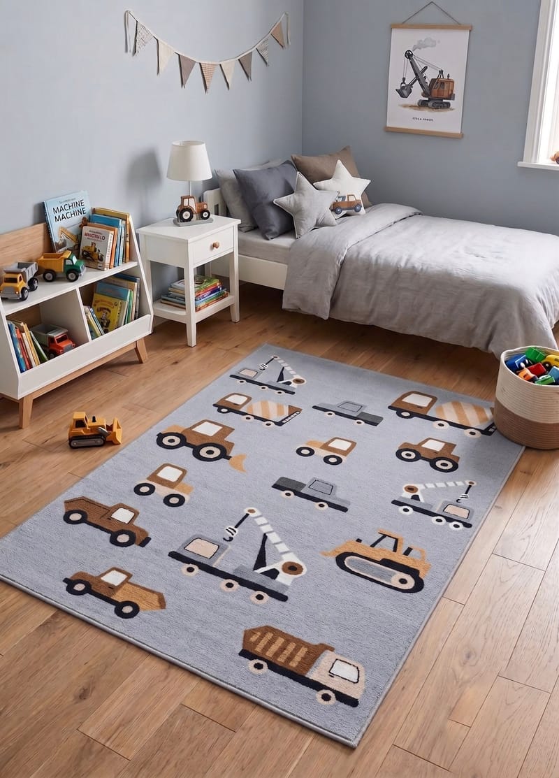 Maskinvevd teppe KM Home Play Wheels 120x160 Grå - grå - Tekstiler - Tepper & Matter - Utendørstepper - Plasttepper
